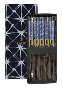 Oldenhof Eetstokjes 22,5 Cm Hout Blue Mixed Designs 5 Stuks