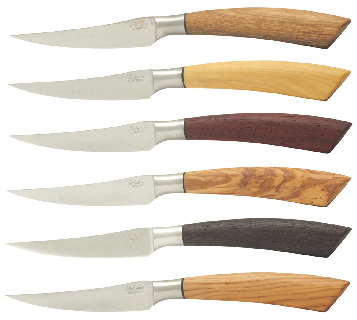 Saladini Steakmes 10 Cm Verschillende Houtsoorten 6 Stuks