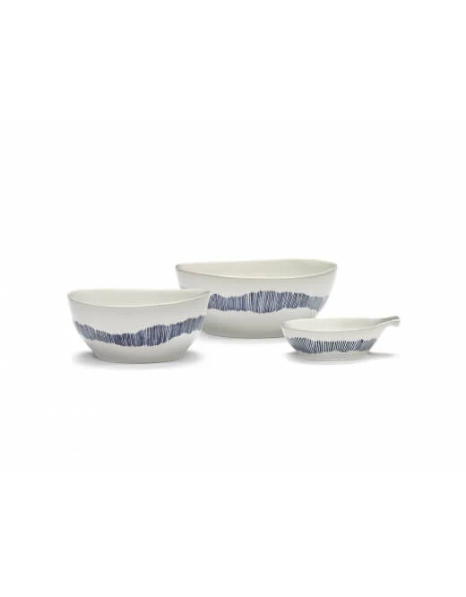 Serax Feast By Ottolenghi Kom S ø 15 Cm H 7 Cm Aardewerk White + Swirl-Stripes Blue - Afbeelding 2