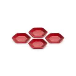 Le Creuset Hexagon Serveerschaaltje 9,5 Cm Aardewerk Kersrood 4 Stuks